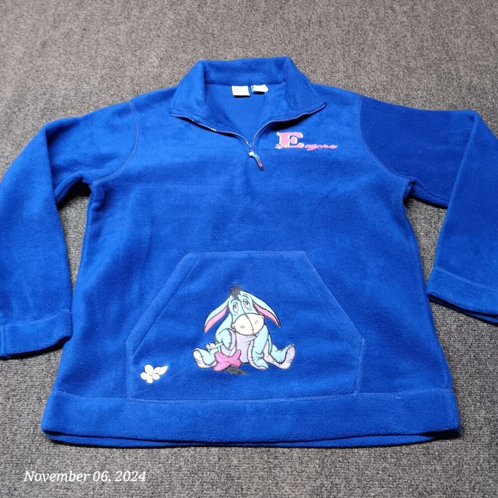 Disney Eeyore Plush Pullover 1/4 Zip Jacket Women Medium Blue Embroidered
